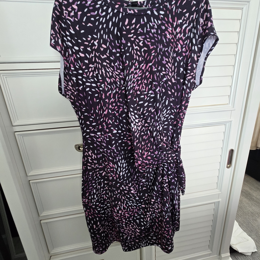 Nicole Miller Black Midi Dress with Pink & White Fleck Print